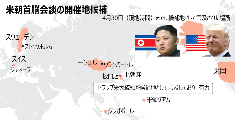 米朝首脳会談の開催地候補 米朝首脳会談の開催地候補