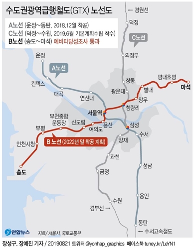 [그래픽] 수도권광역급행철도(GTX) 노선도