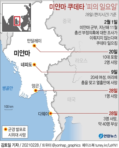 [그래픽] 미얀마 군경, 시위대에 무차별 총격