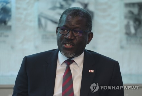 Elhadj As Sy, the secretary-general of the International Federation of Red Cross and Red Crescent Societies (IFRC), speaks during an interview with Yonhap News Agency in Seoul on June 1, 2018. (Yonhap)