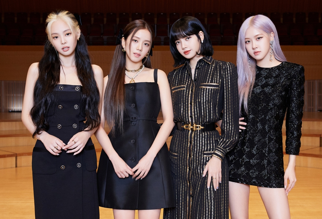 This photo provided by YG Entertainment shows K-pop girl group BLACKPINK posing for a photo at a press conference held at Lotte Concert Hall in Seoul on Jun 26, 2020. (Yonhap)