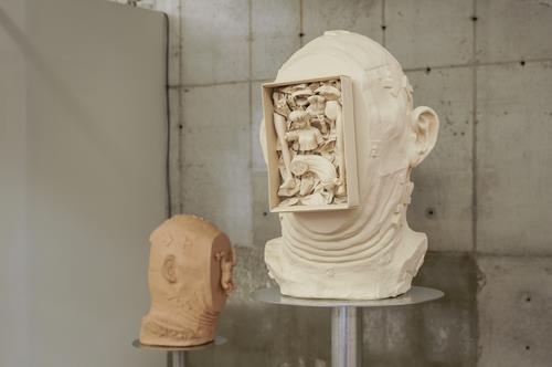 This image, provided by Art Sonje Center on July 27, 2020, shows a sculpture from Don Sun-pil's solo exhibit "Portrait Fist" at the gallery in central Seoul. (PHOTO NOT FOR SALE) (Yonhap)