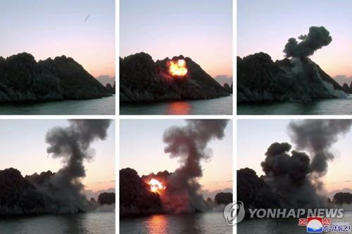 This combined photo, released by North Korea's official Korean Central News Agency on March 30, 2020, shows the North testing "super-large" multiple rocket launchers the previous day. The report came one day after South Korea's military said the North fired what appeared to be two short-range ballistic missiles. The KCNA did not mention whether leader Kim Jong-un had observed the launch, nor did it elaborate on other details on the weapon and the place where the test was conducted. (For Use Only in the Republic of Korea. No Redistribution) (Yonhap)
