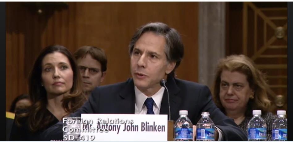 The captured image from the website of the Senate Foreign Relations Committee shows U.S. President-elect Joe Biden's pick for secretary of state, Antony Blinken, speaking during his senate confirmation hearing in Washington on Jan. 19, 2021. (Yonhap)