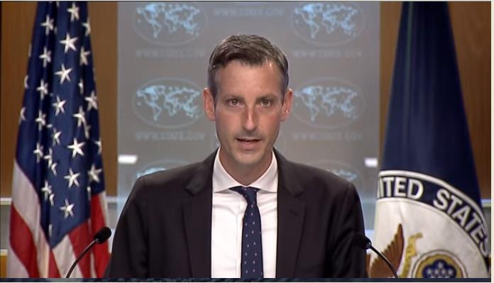 The image captured from the website of the U.S. Department of State shows spokesman Ned Price answering questions in a press briefing at the State Department in Washington on June 9, 2021. (PHOTO NOT FOR SALE) (Yonhap)