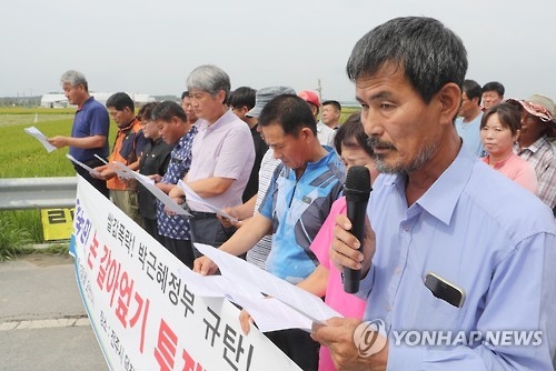 "쌀값 폭락 책임져라"…전북농민단체 벼논 갈아엎기도 - 1
