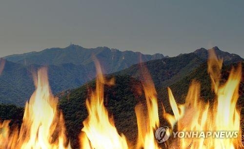 충주 계명산서 산불…산림 400㎡ 소실 - 1