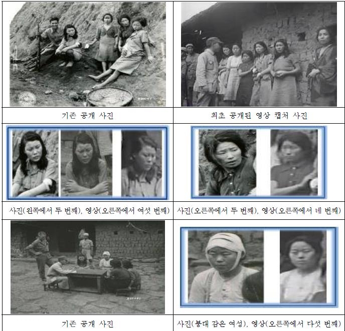 한국인 위안부 영상과 사진 비교
