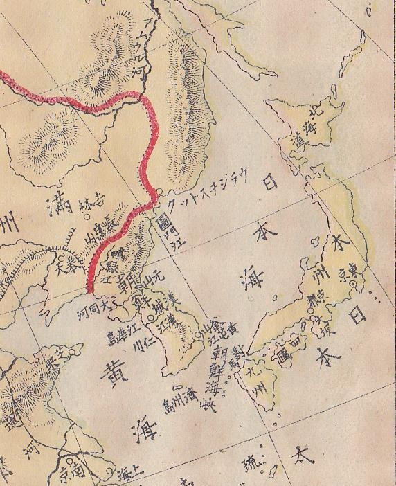 명치지지의 아시아 지도. 한국과 일본 사이에 국경선은 없으나 독도도 없다. [한철호 교수 제공]