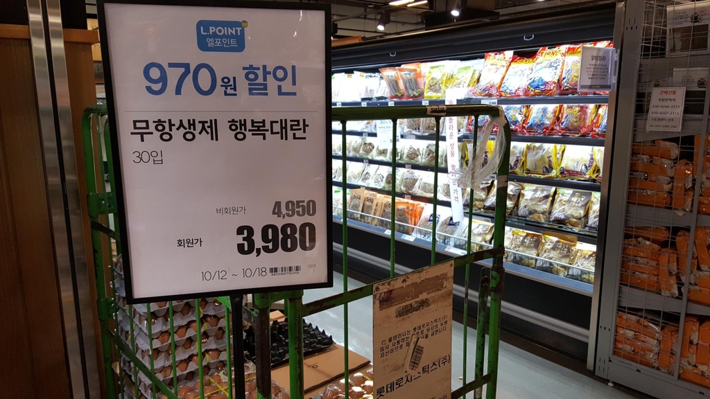 한 대형마트에서 3천980원에 할인 판매하는 계란 [연합뉴스 자료사진]