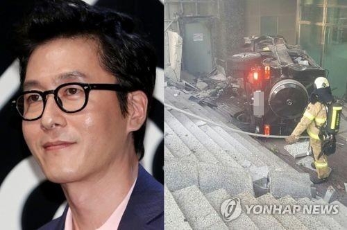 배우 김주혁(왼쪽)과 사고현장