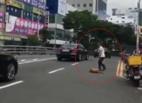 김씨가 개시장에서 탈출한 개를 학대하는 모습
