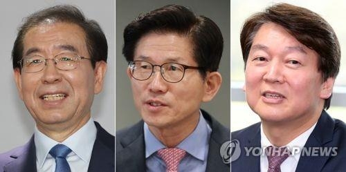 사진 왼쪽부터 민주당 박원순, 한국당 김문수, 바른미래당 안철수