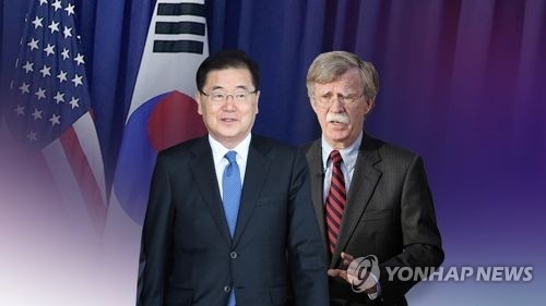 정의용 청와대 국가안보실장과 존 볼턴 백악관 국가안보보좌관