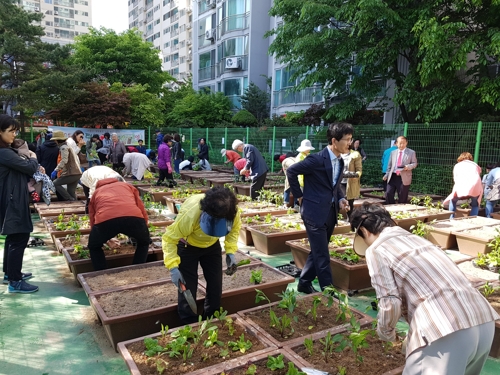 서울시 양평동 현대6차아파트 '텃밭'에서 주민들이 만나 수시로 소통한다.