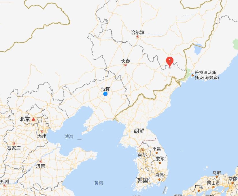 톈차오링(天橋嶺) 임업국 위치(빨간색 ①표시 지점)