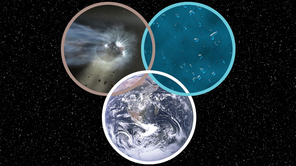 혜성과 얼음 알갱이, 지구의 바다 합성 이미지 