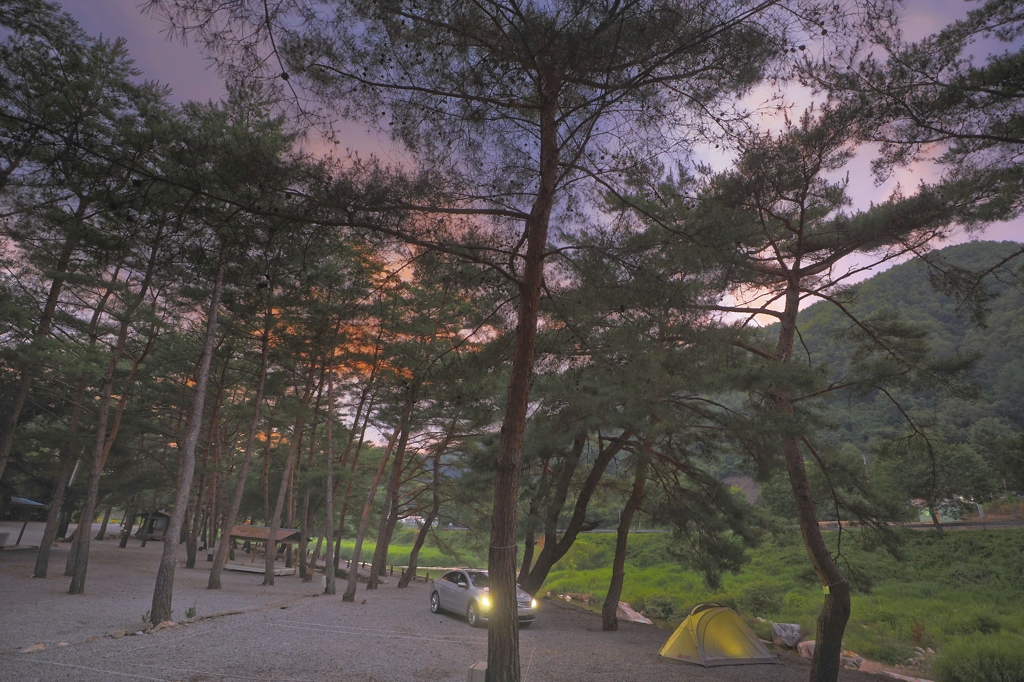 캠핑장에 작은 텐트를 설치한 모습 [사진/성연재 기자]