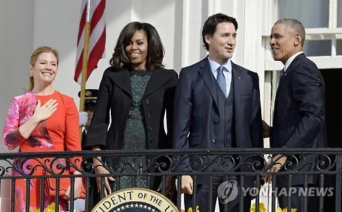 2016년 3월 워싱턴 백악관에서 만난 미국과 캐나다 정상 부부[EPA=연합뉴스 자료사진]