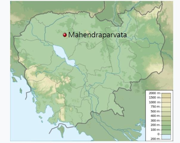 캄보디아 지도와 마헨드라파르바타의 위치 [출처:위키피디아] 