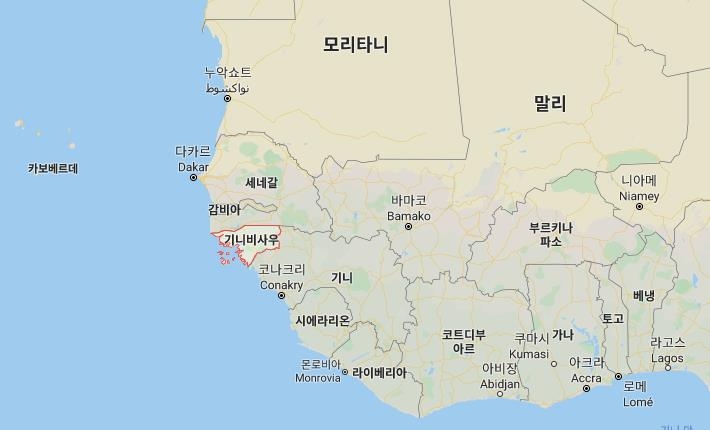 기니비사우가 포함된 서아프리카 지도[구글 캡처]