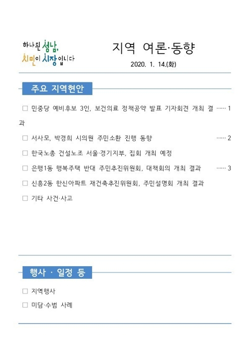 성남시 '지역 여론·동향' 문건