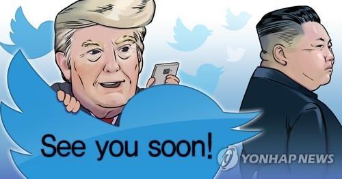 트럼프, 김정은에게 협상 촉구 트윗 (PG)[장현경 제작] 일러스트 