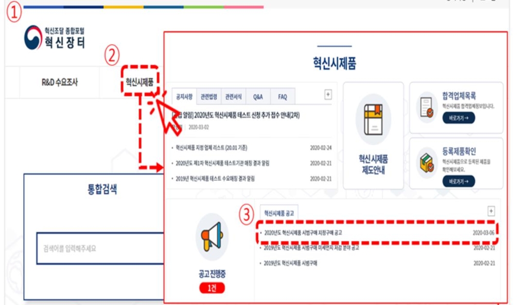 혁신장터 화면