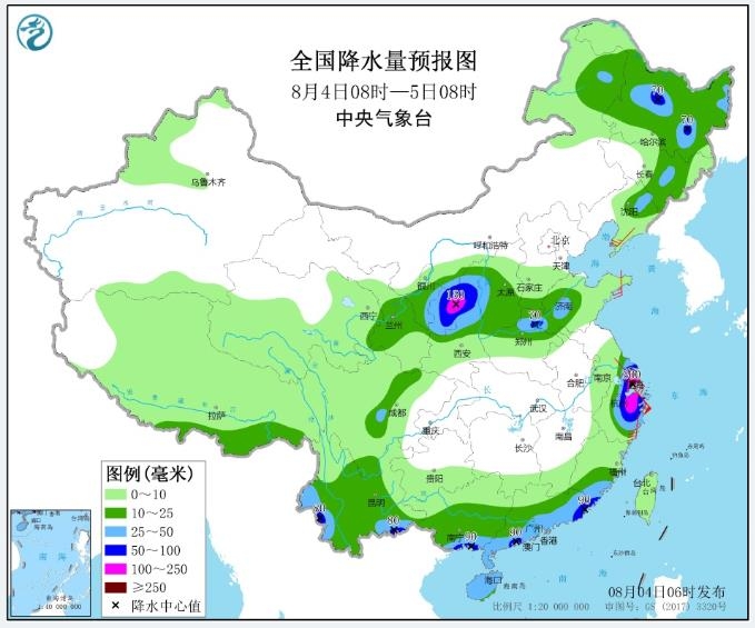 4~5일 중국 전역의 강수량 예보