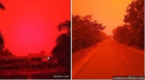 작년 9월 산불 연기 때문에 인도네시아 수마트라섬에 나타난 '붉은 하늘' 현상