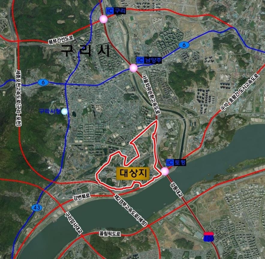 구리 한강 변 도시개발사업 위치도