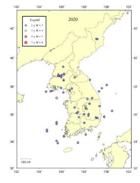 2020년 지진 발생 분포도