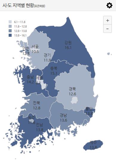 지난해 시도별 고위험 음주율 현황