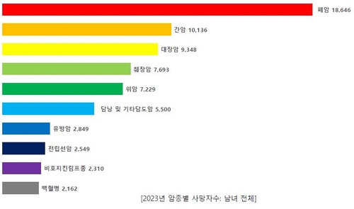 2023년 국내 암종별 사망자 수