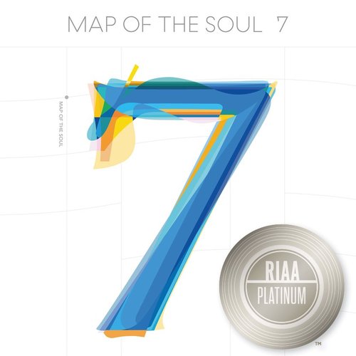 La imagen, proporcionada por la Asociación de la Industria Discográfica de Estados Unidos (RIAA, según sus siglas en inglés), muestra la portada del exitoso álbum de BTS, "Map of the Soul: 7", de 2020, con la marca del disco de platino de la misma asociación. (Prohibida su reventa y archivo)
