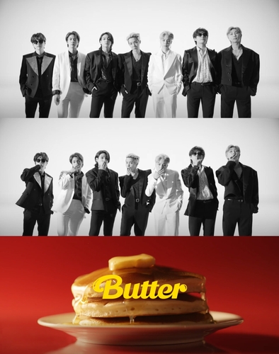 La imagen, proporcionada por Big Hit Music, muestra imágenes del vídeo promocional del próximo sencillo de BTS, titulado "Butter". (Prohibida su reventa y archivo)