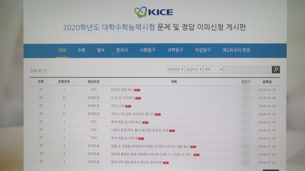 국어·사탐 이의신청 봇물…시험 운영 불만도
