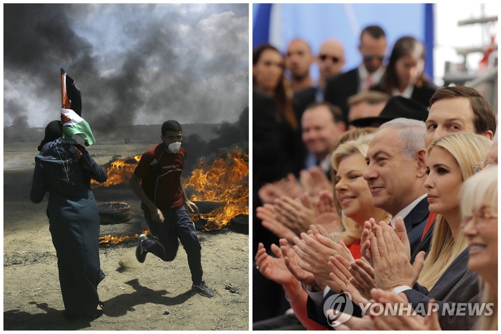 미·이스라엘, 예루살렘서 '환호'…가자지구선 시위 유혈진압