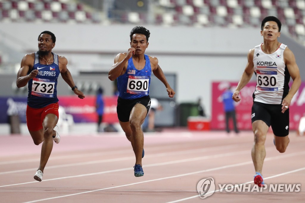 아시아육상선수권 100ｍ 예선 레이스 1위 차지한 김국영(맨 오른쪽) 