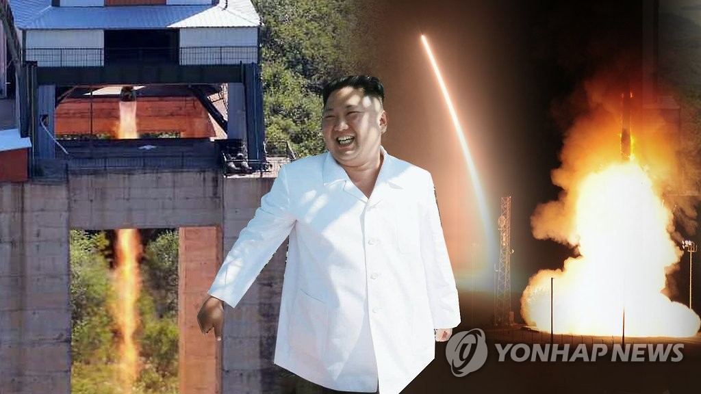 김정은 북한 노동당 위원장과 미사일 발사 시험 장면(CG)