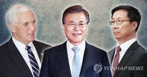 문 대통령, 펜스 美부통령과 만찬…한정 中상무위원과 접견 (PG)