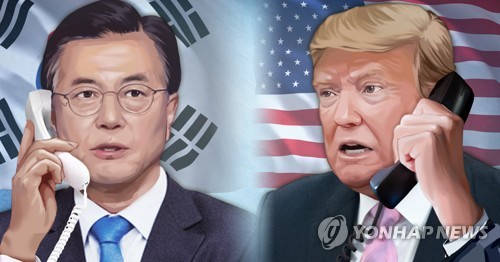 文대통령-트럼프 통화…비핵화 대화 모멘텀 유지 공감 (PG)