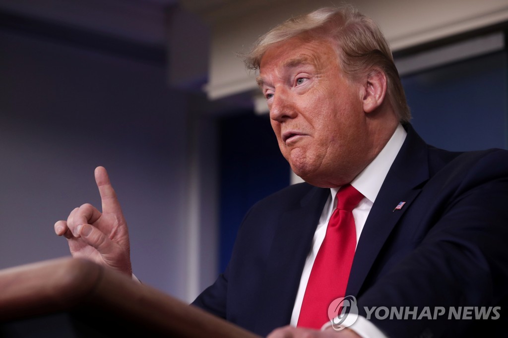 This Reuters photo shows U.S. President Donald Trump at a daily briefing on the coronavirus at the White House in Washington on March 26, 2020. (Yonhap)