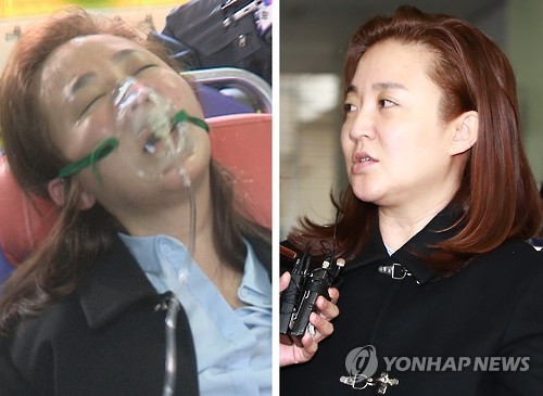 뇌물공여 혐의로 구속된 '비선 진료' 성형외과 의사 김영재 씨의 부인 박채윤 와이제이콥스메디칼 대표가 5일 오후 서울 강남구 대치동 박영수 특별검사 사무실로 소환되고 있다(오른쪽). 왼쪽은 전날 조사 중 호흡곤란 증세로 후송되는 모습. 2017.2.5 hihong@yna.co.kr
