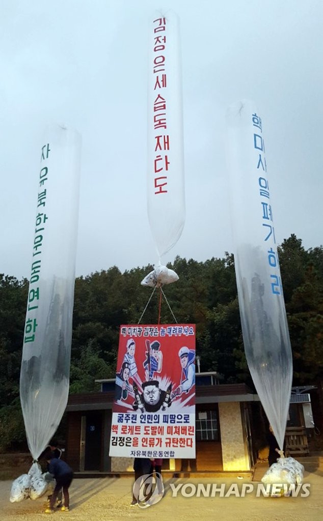 ビラ散布の様子（自由北韓運動連合提供）＝１０日、金浦（聯合ニュース）