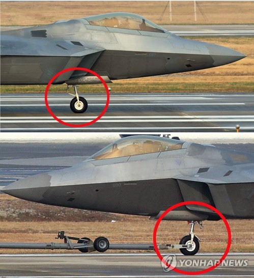 F-22 착륙하다 '랜딩기어 파손?'