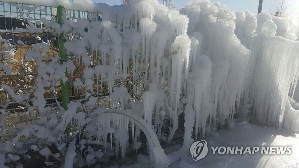 수도관 동파로 생긴 고드름