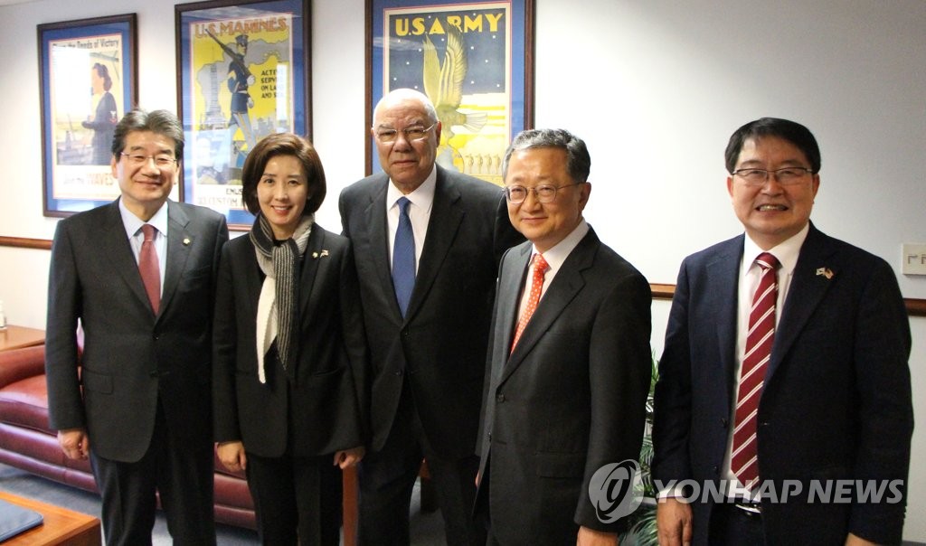 콜린 파월 전 미국 국무장관 면담한 한국당 방미 대표단