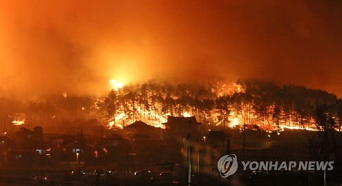 동해 주택가 위협하는 산불