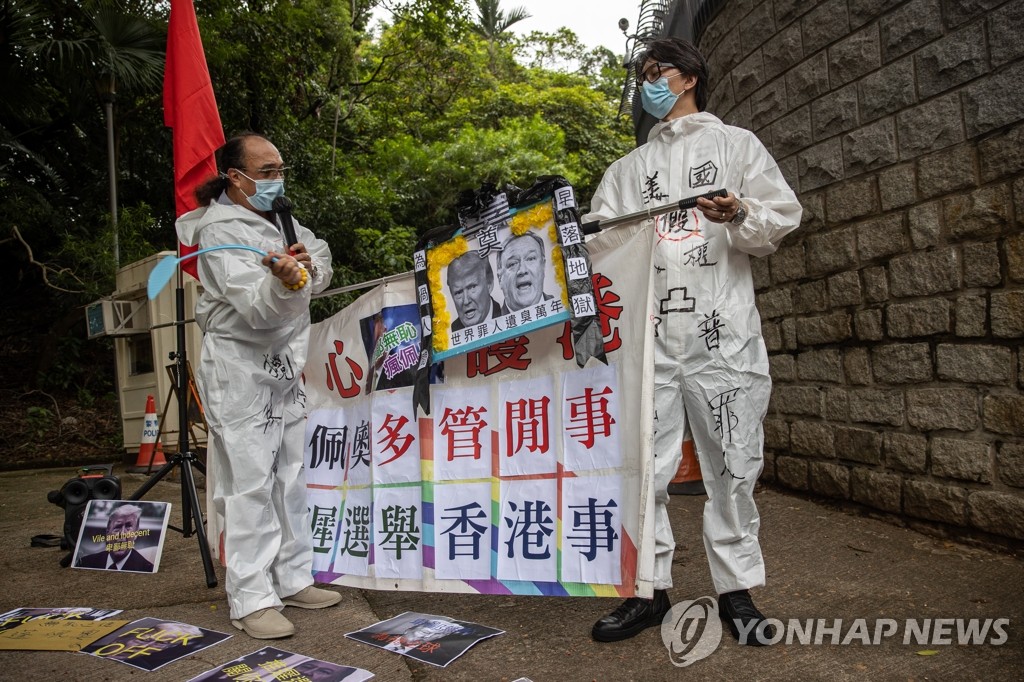 '내정 간섭 중지' 요구하는 홍콩의 친중 시위대